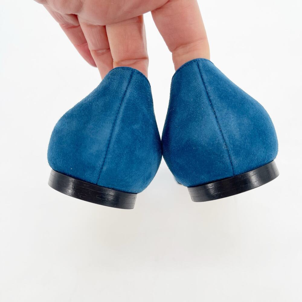 Manolo Blahnik Maydi Turquoise Suede Decorative Buckle Almond Toe Flats IT 37 - Picture 10 of 14